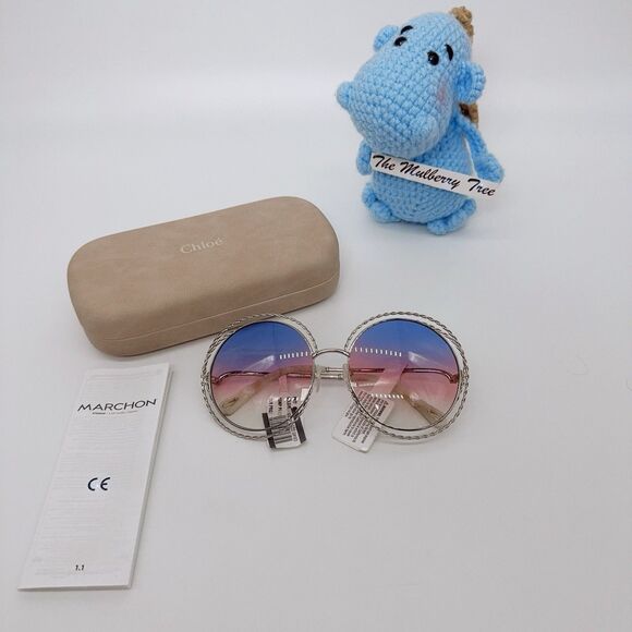 Chloé Women's Carlina Round Frame Sunglasses Gold Rainbow Lens 58mm Purple Pink - Picture 4 of 13